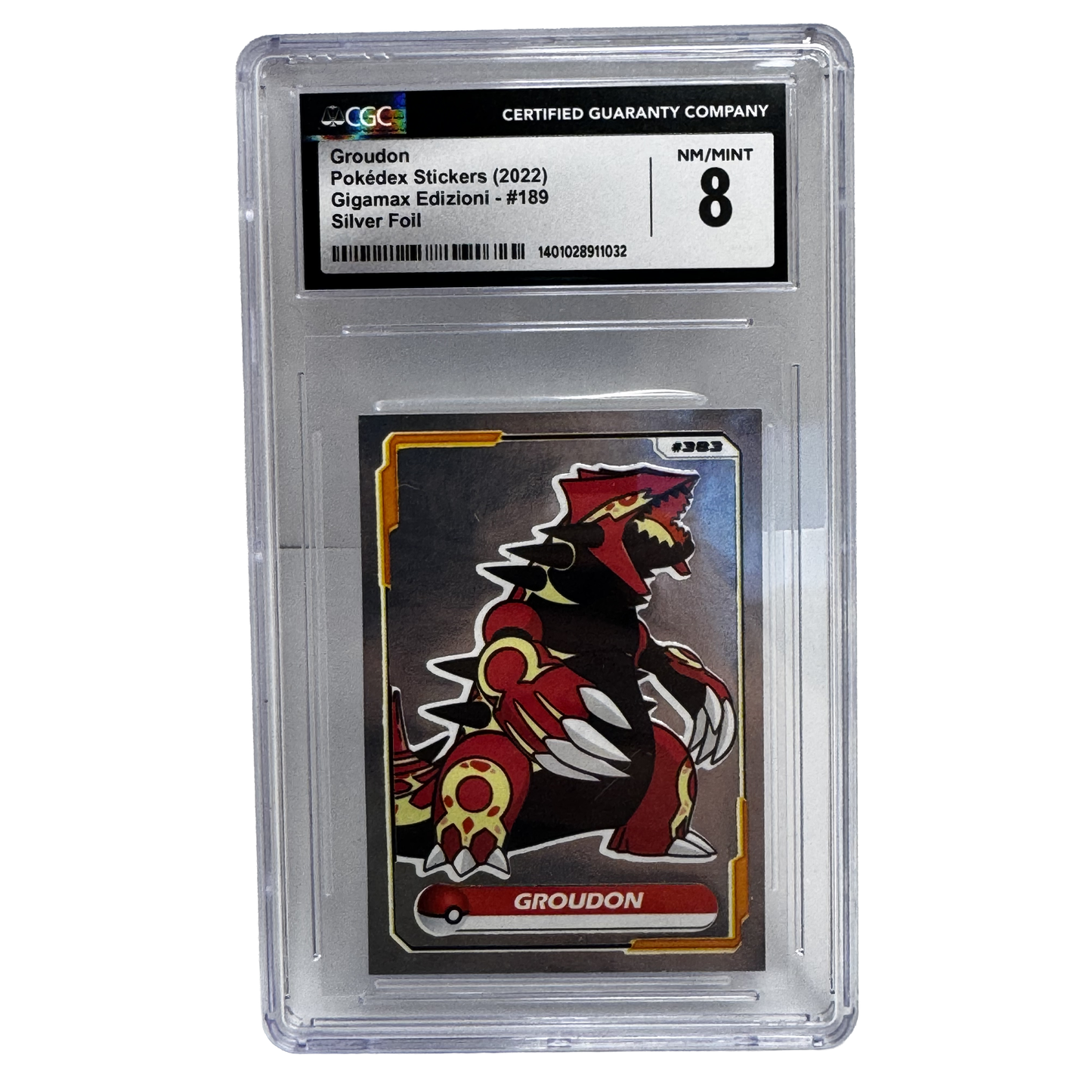 2022 Groudon Pokédex Sticker CGC 8 – Gigamax Edizioni #189 Silver Foil